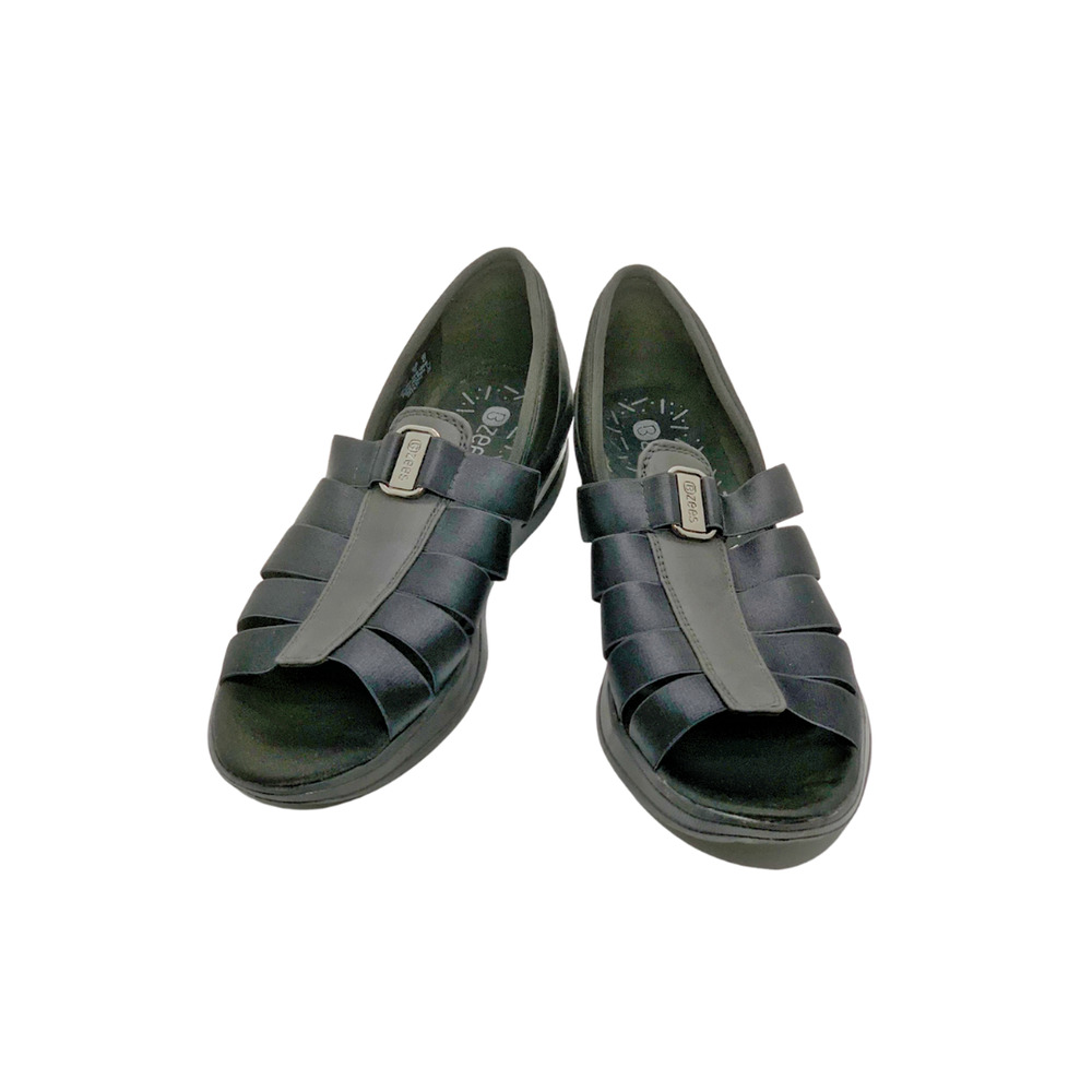 BZees Frenzy Gladiator Wedge Sandals Open Toe Fisherman Size 10M Black